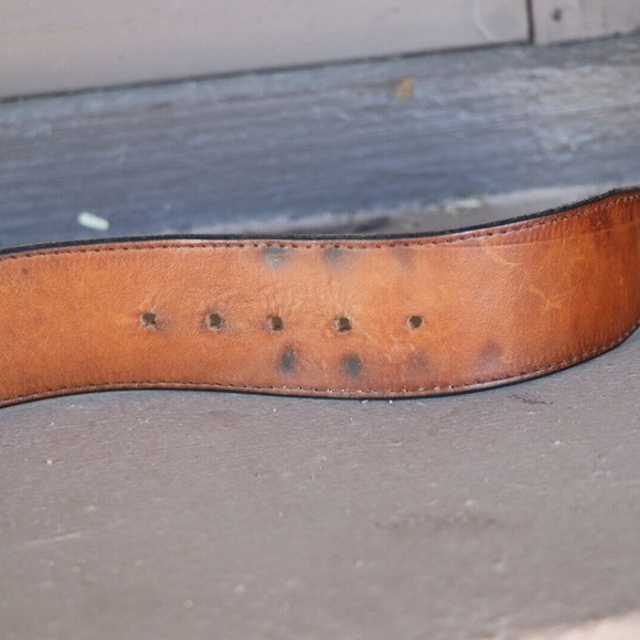 RARE 70s Vintage WYLY\'s Brown Leather Buckle Belt w/ Genuine Turquoise main image 10